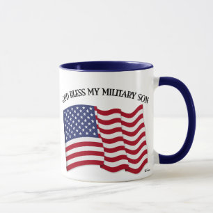 Mug DIEU BÉNISSE MON FILS MILITAIRE avec drapeau améri