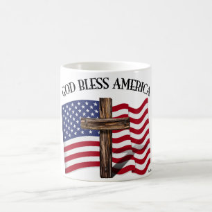 Mug DIEU BLESS AMERICA avec croix robuste et drapeau U