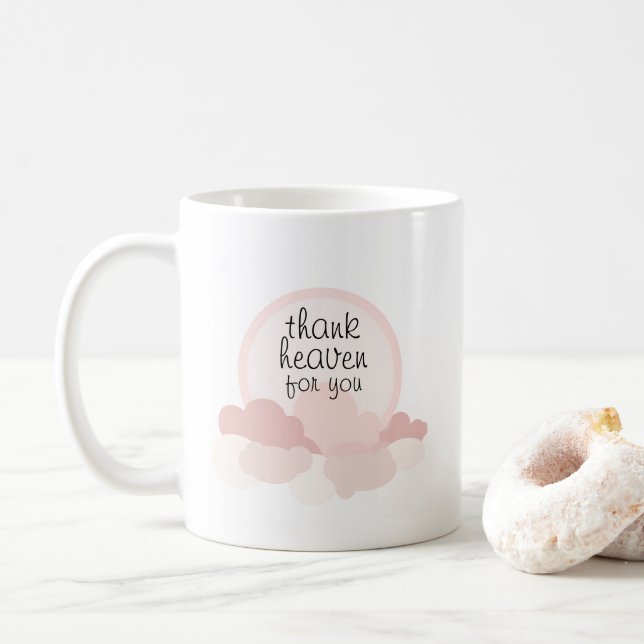 Mug Dieu merci pour vous | Nuages rose et neutre (Avec donut)