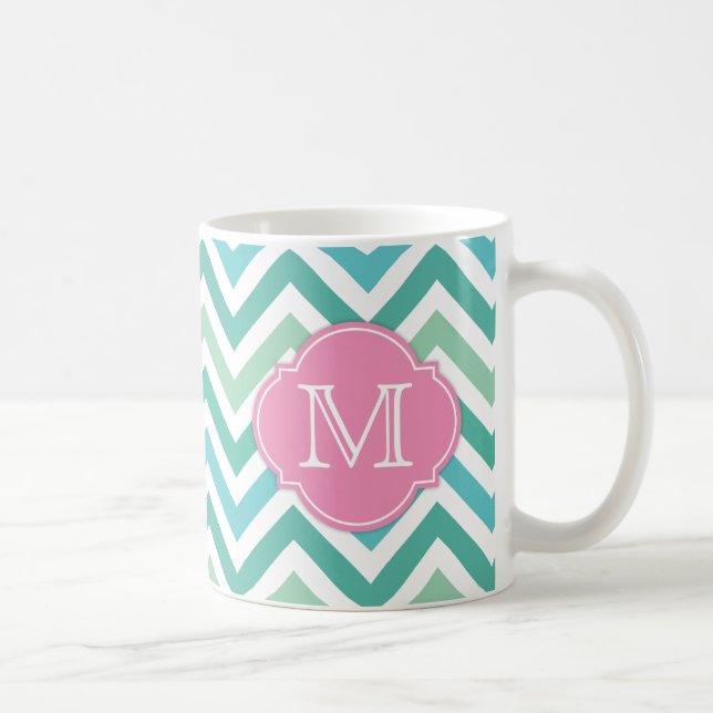 Mug Différentes nuances de Chevron Vert avec Mongram (Droite)