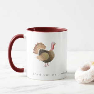 Mug Dinde à l'aquarelle Bon café Cœurs reconnaissants