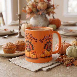 Mug Dinde de Thanksgiving à cœur reconnaissant Orange