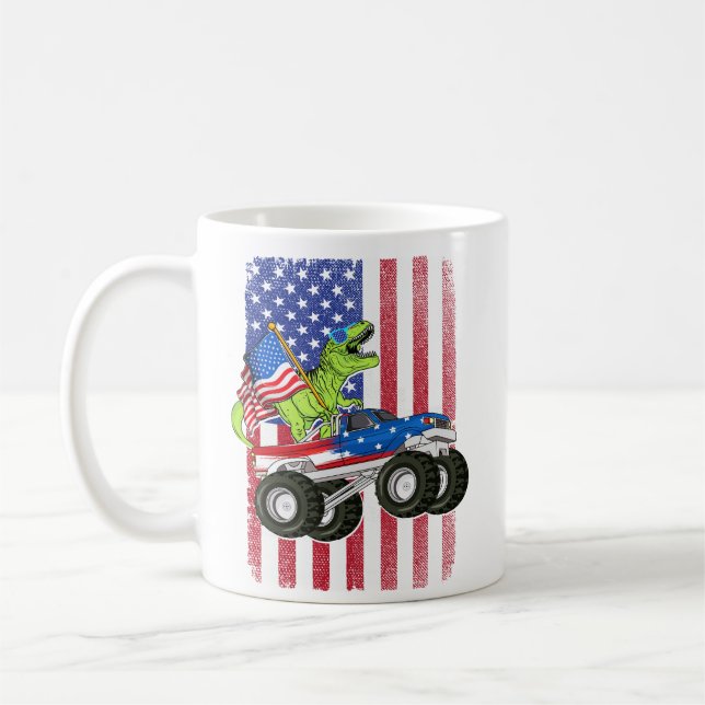 Mug Dinosaur T Rex Monster Truck Drapeau américain (Gauche)