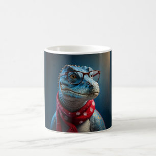 Mug dinosaure bleu portant une écharpe de Noël