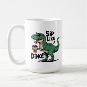 Mug dinosaure buvant du café