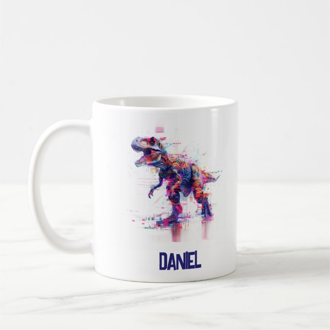 Mug Dinosaure Rex T-Rex Futuriste Avec Nom Enfants (Gauche)