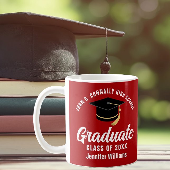 Mug Diplômé blanc rouge Personnalisé 2025 Graduation (Créateur téléchargé)