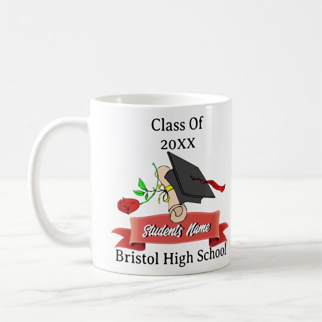 Mug Diplôme Casquette de diplôme personnalisé Red Rose (Gauche)