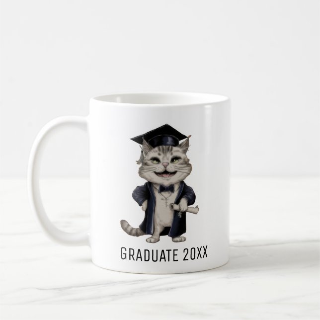 Mug Diplômé de Chat Mignon Personnalisé (Gauche)