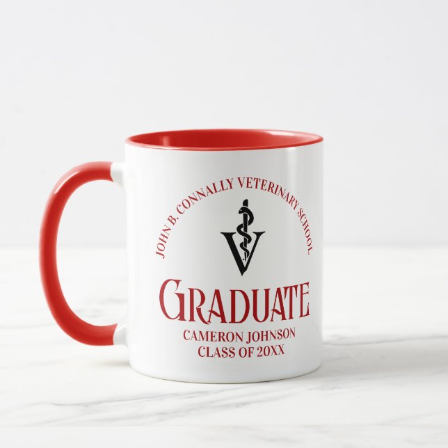 Mug Diplôme de l'école vétérinaire rouge personnalisé (Gauche)