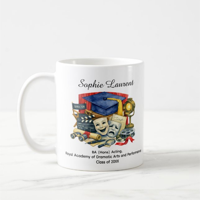 Mug 🎓Diplômé(e) en art dramatique Nom et diplôme pers (Gauche)