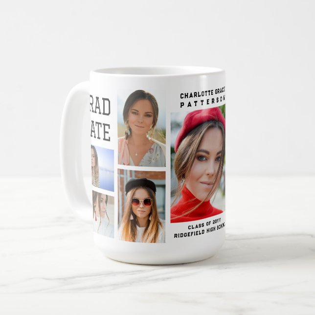 Mug Diplômé en multi-photo de script moderne (Devant gauche)
