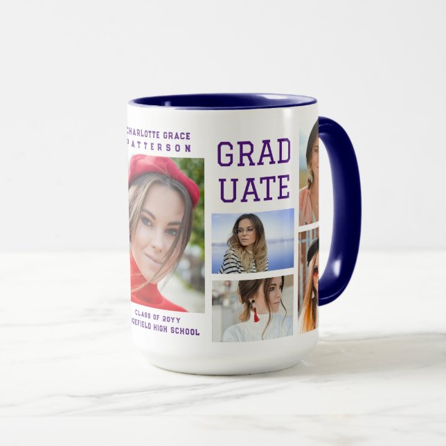 Mug Diplômé en multi-photo de script moderne (Devant droit)