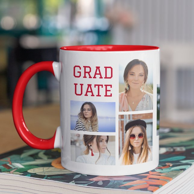 Mug Diplômé en multi-photo de script moderne (Créateur téléchargé)