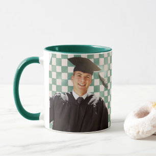 Mug Diplôme hommes photo personnalisée à carreaux vert
