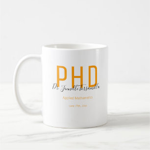 Mug Diplômé Orange Noir Date Nom Diplôme PhD
