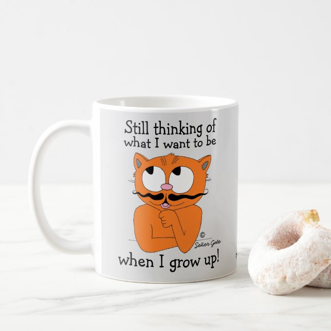Mug Dire un chat moustache en caricature (Avec donut)