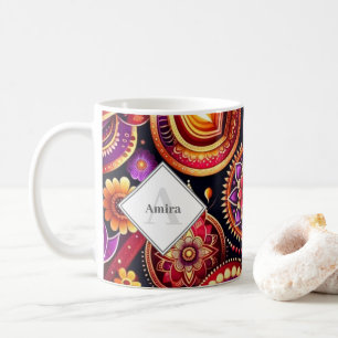Mug Diyas et Rangoli Diwali rouges et violets personna