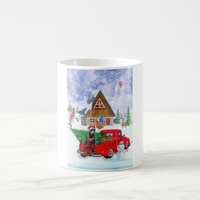 Mug Doberman Chien en Livraison Noël Camion Neige (Centre)