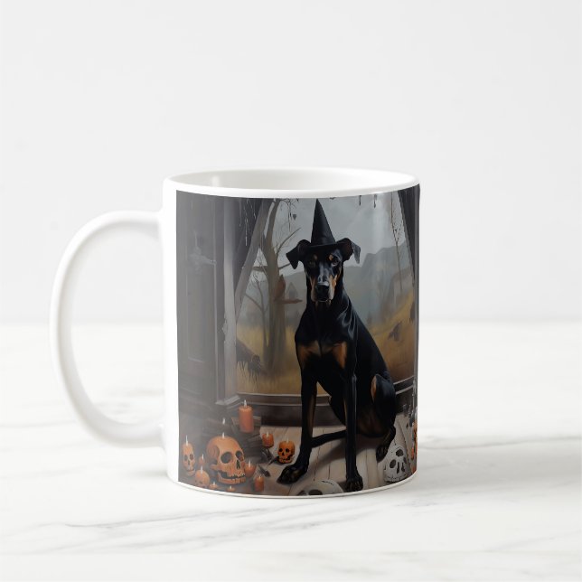 Mug Doberman Citrouille Halloween effroi (Gauche)