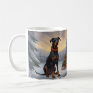 Mug Doberman dans la neige de Noël 