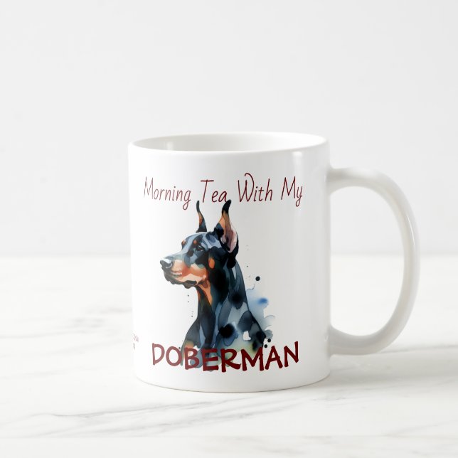 Mug Doberman Pincher Aquarelle noire Personnaliser (Droite)