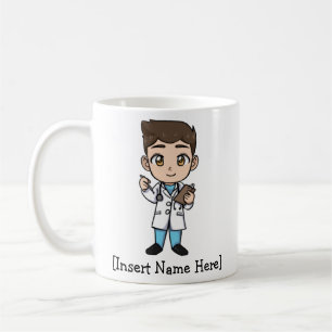 Mug Docteur mignon personnalisé, mâle de brune