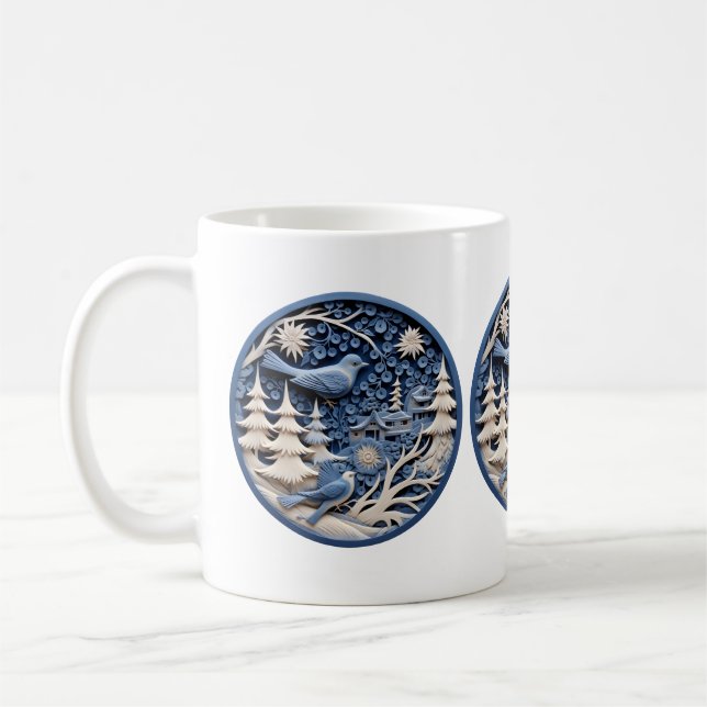 Mug d'oiseaux de Noël 3D (Gauche)