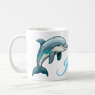 Mug Dolphin with custom Name blue sea animal design
