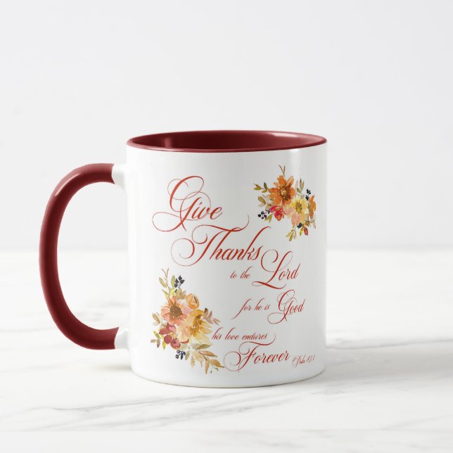 Mug Donner Merci à Lord fall aquarelle fleurie (Gauche)