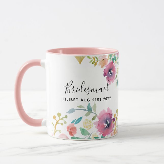 Mug Dons de la fête de mariée du budget rose floral (Gauche)