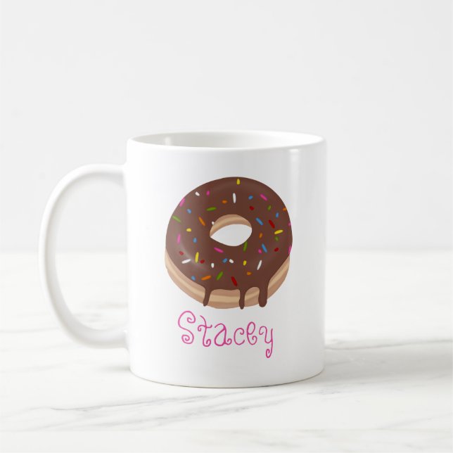 Mug Donut au chocolat Nom rose personnalisé Café (Gauche)