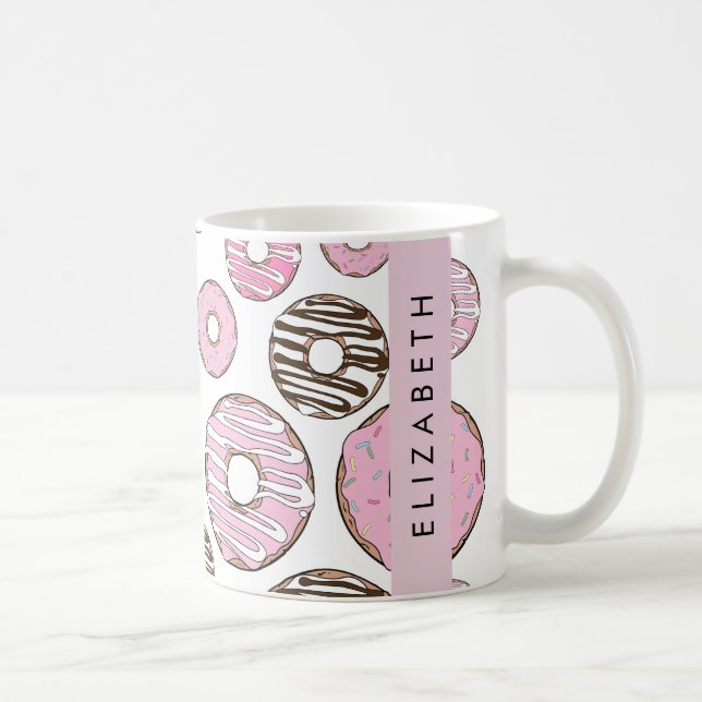 Mug Donuts Roses, Donuts Blancs, Sprinkings, Votre Nom (Droite)
