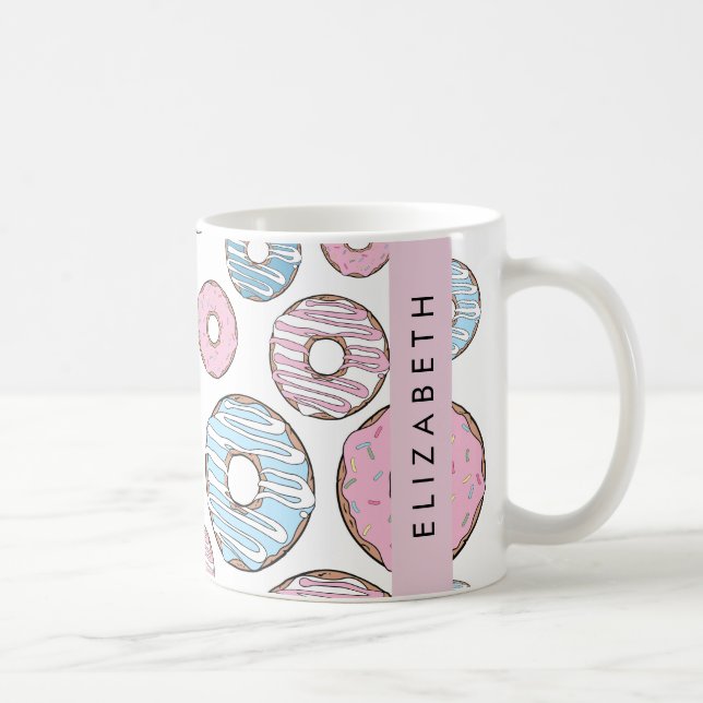 Mug Donuts Roses, Donuts Bleus, Sprinkings, Votre Nom (Droite)