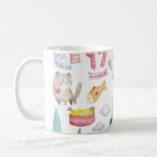 Mug Doodle aquarelle kawaii, prêt pour autocollant.