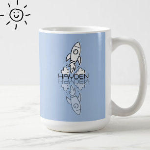 Mug Doodle de fusée bleue mignonne avec nom personnali