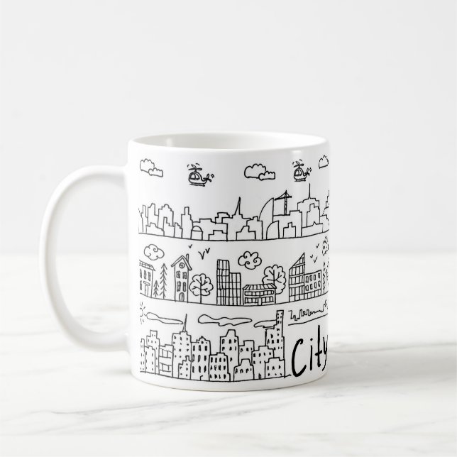 Mug Doodle de la ville mignonne (Gauche)