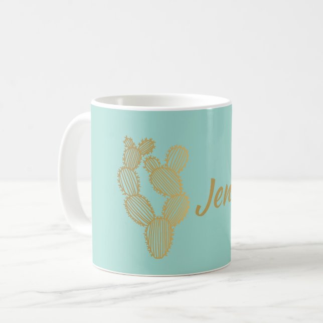 Mug Doodle Gold Prickly Cactus Personnalisé (Devant gauche)