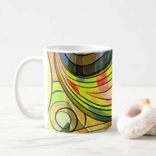 Mug Doodle jaune et brun automnal avec lignes noires