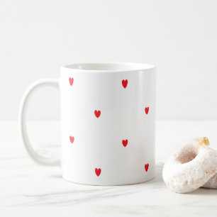 Mug Doodle Red Hearts Blanc Cute Classy Élégant Joli