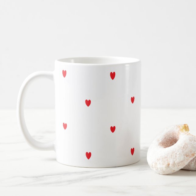 Mug Doodle Red Hearts Blanc Cute Classy Élégant Joli (Avec donut)
