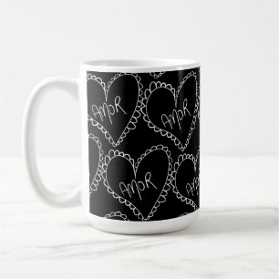 Mug Doodles Black Hearts Saint Valentin Rose