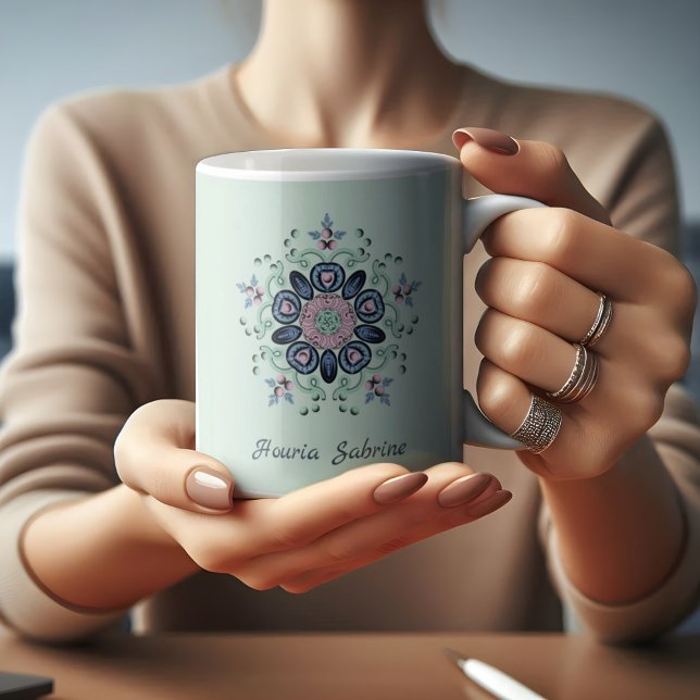 Mug Doodles de Mandala turquoise moderne rose (Créateur téléchargé)