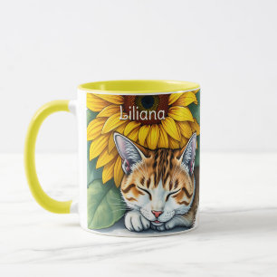 Mug Douce Kitty Chat Endormie et Tournesols Personnali