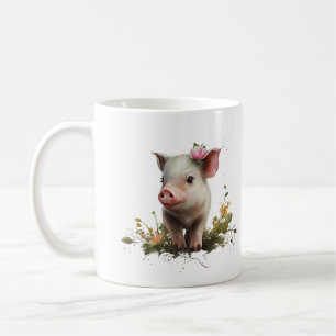 Mug Doux bébé porcelet avec des fleurs Mignon animal d
