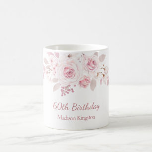 Mug Doux Blush rose Floral 60e anniversaire de fête ca