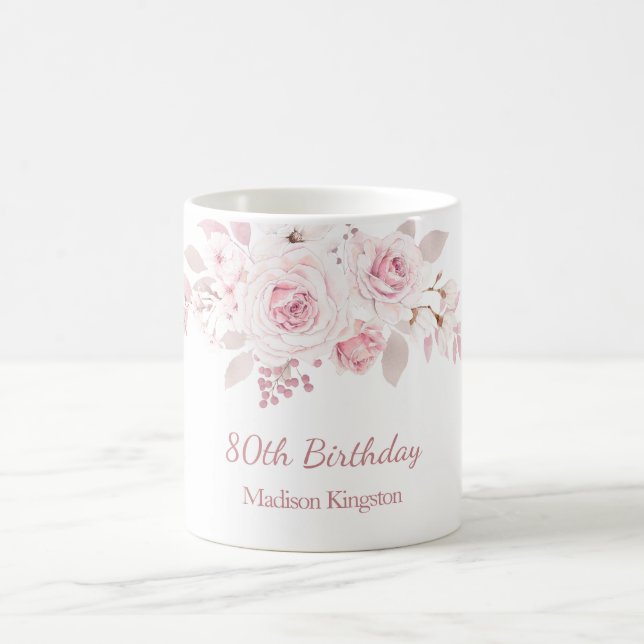Mug Doux Blush rose floral 80e anniversaire de fête ca (Centre)
