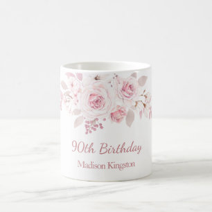 Mug Doux Blush rose floral 90e anniversaire cadeau de 
