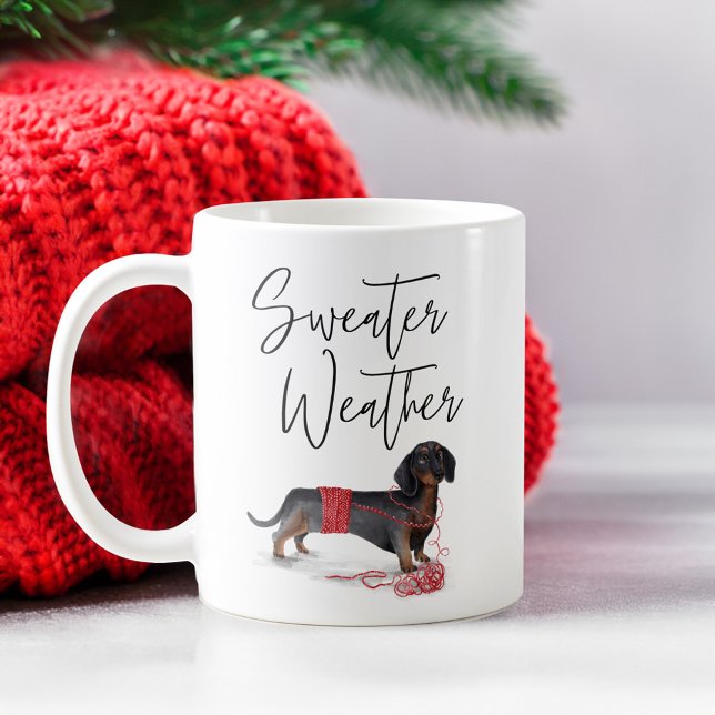 Mug Doux Météo Naughty Chien Aquarelle Dachshund (Sweater Weather Naughty Dog Watercolor Dachshund Coffee Mug)