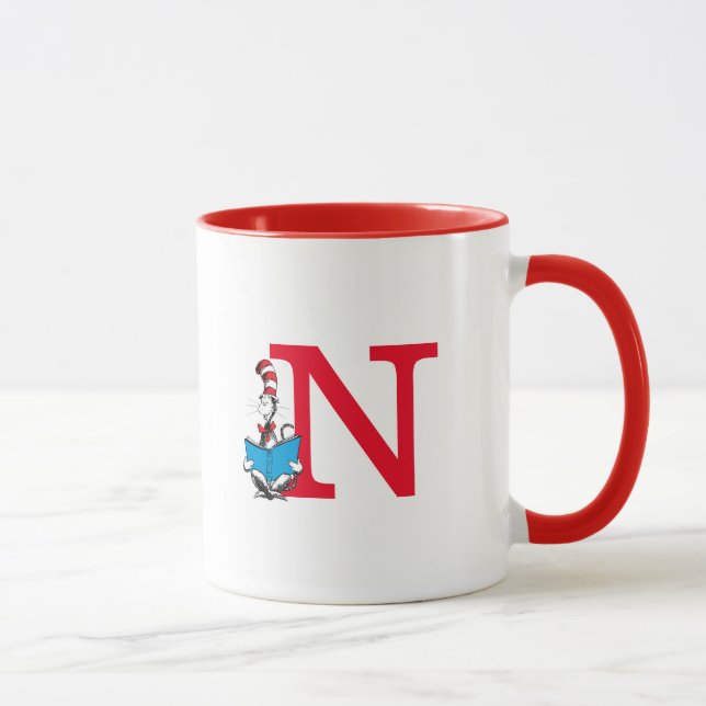 Mug Dr. Seuss Chapeau Chat - Monogramme de Lecture N (Droite)